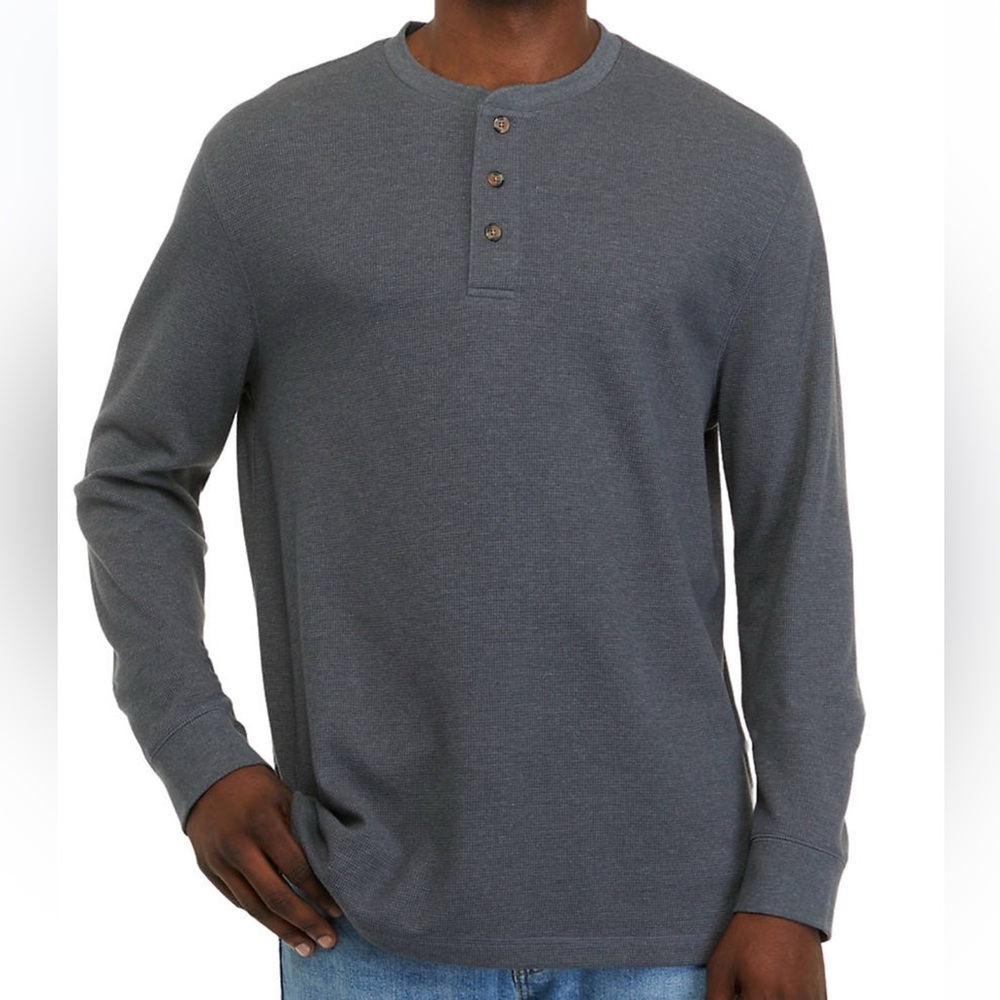 True Craft Waffle Knit Henley Thermal Shirt Mens XXL Gray Long Sleeve